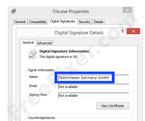 Screenshot of the TeamViewer Germany GmbH certificate